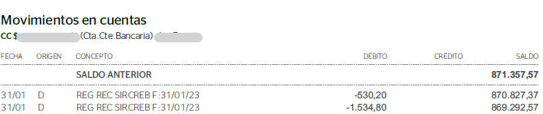 Ejemplo de extracto bancario de BBVA en PDF