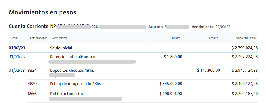 Ejemplo de extracto bancario de Banco Santander en PDF