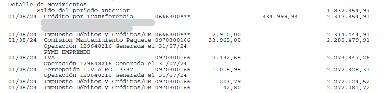 Ejemplo de extracto bancario de Banco Supervielle en PDF